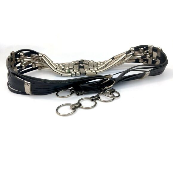 Vtg 80s Wide Concho Belt Silver Tone Strappy Adjustable Boho Wstrn Retro Glam - Picture 16 of 16